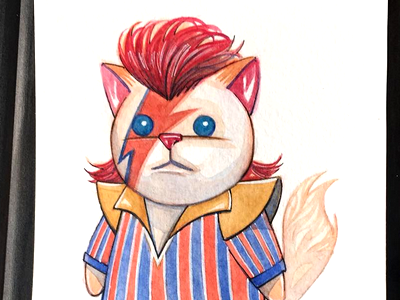 Kitty Stardust - Pop Cat david bowie illustration ninjabot painting pop cat watercolor