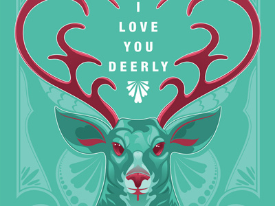 Oh Deer! art art nouveau deer design green love nature red vector