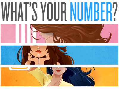What's Your Number? art blue brunette cheescake design girl illustration orange pink pinup semi nude sexy vector yellow