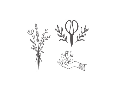 Hand sketched icons for customisable pre-made brand, Floraison brand design brand icons brand identity branding customisable brand customisable logo florist florist brand florist branding florist icons icons logo design pre made premade sketch sketched sketches visual identity