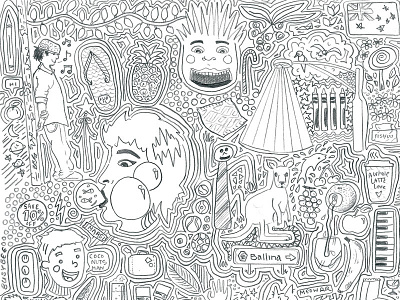 Australiana themed illustration - top half australia black and white doodles drawing illustration line art pencil