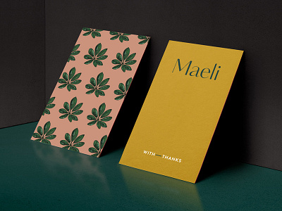 Maeli florist thank you cards blush brand identity branding florist. mustard foliage hand lettered illustration pattern visual identity