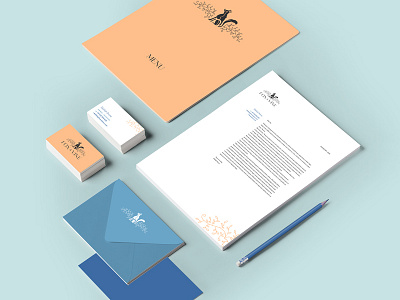 Branded collateral for Fox and Vine, a little deli-cafe blue branding cafe coffee collateral deli fox and vine peach print stationery visual identity