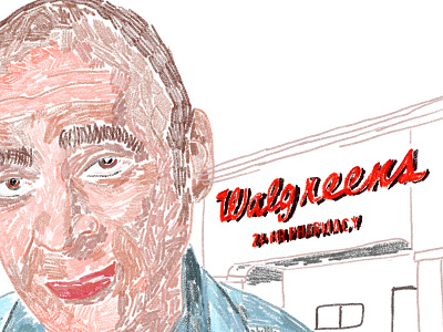 This is Todd Barry in front of his favorite Walgreen's drug store illustration portrait sketch todd barry walgreens
