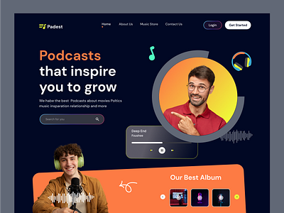 Podcast Header UI - Padest business colorfuldesign creativity design header headerpage headerui podcast podcastwebsite ui uidesign uiresources uiux uiux design webdesign webpage websitedesign