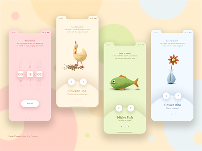 FunkyTimer / Mobile App Concept animals apple colors funny iphone mobile app product design time timer uidesign user interface user interface design ux ux ui