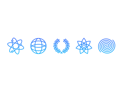 Icons atom blue flower globe icons pilot spirals wreath