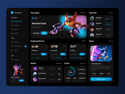 PlayStation Dashboard app blue dark dark mode dashboard game gaming ios neon playstation purple ui uiux ux web web design website
