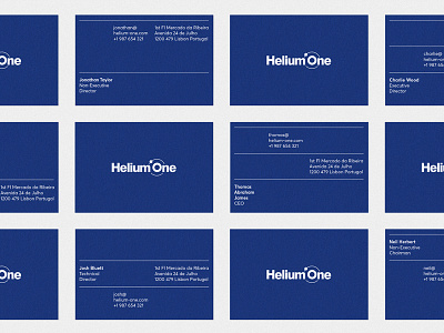 Helium One Brand System blue brand business cards clean identity minimal stationary system white