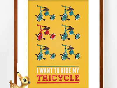 I Want To Ride My Tricycle home decor illustration mid century modern nursery art print poster retro sara blue creative tricycle