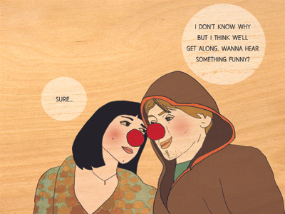 Red Nose Girl clown comics couple illustration love plywood red nose