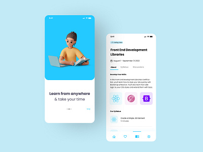 E-Learning App android app application blue branding course design illustration ios learning learning management system lms logo minimalist mobile mobile app online course simple ui ux