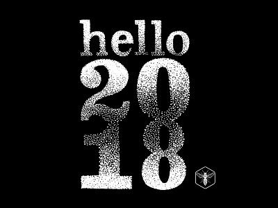 hello 2018 ! 2018 and black dot dotwork drawing gravure handmade lettering pencil type white