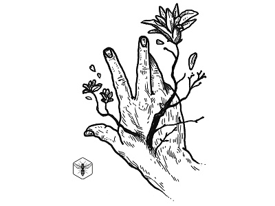 Spell black and white botanical engraved flower gravure handdrawn illustration ink inktober