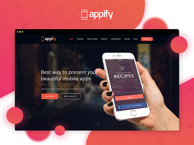 Appify - Multipurpose One Page Mobile App landing page app branding app landing page app marketing clean dark theme food app landing page light theme modern theme one page website responsive