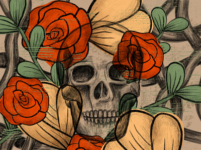 Skull and flowers