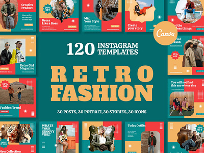 Retro Fashion Instagram | CANVA Templates brand identity business branding canva design canva templates engagement booster facebook cover facebook templates highlight cover highlight icons instagram feed instagram instastories instagram posts instagram stories instagram templates marketing templates personal branding pin pinterest pinterest templates social media templates visual identity