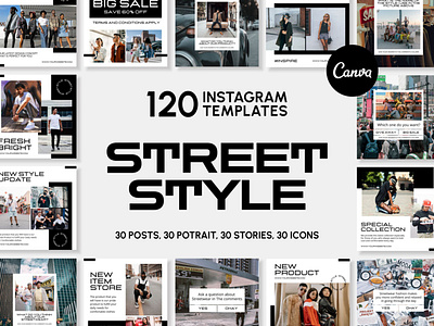 Street Style Black Instagram | CANVA Templates brand identity business branding canva design canva templates engagement booster facebook cover facebook templates highlight cover highlight icons instagram feed instagram instastories instagram posts instagram stories instagram templates marketing templates personal branding pin pinterest pinterest templates social media templates visual identity