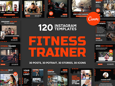 Fitness Red Instagram | CANVA Templates brand identity business branding canva design canva templates engagement booster facebook cover facebook templates highlight cover highlight icons instagram feed instagram instastories instagram posts instagram stories instagram templates marketing templates personal branding pin pinterest pinterest templates social media templates visual identity