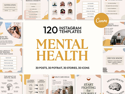 Mental Health Beige IG | CANVA Templates brand identity business branding canva design canva templates engagement booster facebook cover facebook templates highlight cover highlight icons instagram feed instagram instastories instagram posts instagram stories instagram templates marketing templates personal branding pin pinterest pinterest templates social media templates visual identity