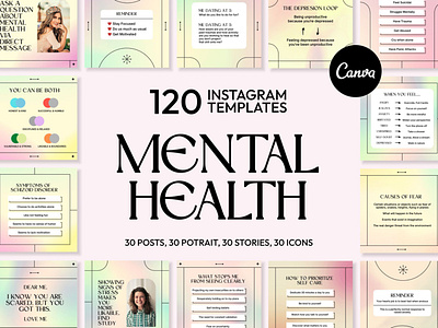 Mental Health Instagram | CANVA Templates brand identity business branding canva design canva templates engagement booster facebook cover facebook templates highlight cover highlight icons instagram feed instagram instastories instagram posts instagram stories instagram templates marketing templates personal branding pin pinterest pinterest templates social media templates visual identity