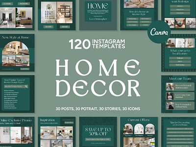 Home Decor Emerald IG | CANVA Templates brand identity business branding canva design canva templates engagement booster facebook cover facebook templates highlight cover highlight icons instagram feed instagram instastories instagram posts instagram stories instagram templates marketing templates personal branding pin pinterest pinterest templates social media templates visual identity