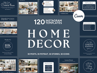 Home Decor Blue Instagram | CANVA Templates brand identity business branding canva design canva templates engagement booster facebook cover facebook templates highlight cover highlight icons instagram feed instagram instastories instagram posts instagram stories instagram templates marketing templates personal branding pin pinterest pinterest templates social media templates visual identity