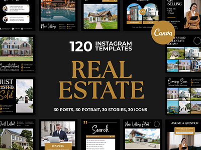 Real Estate Black Instagram | CANVA Templates brand identity business branding canva design canva templates engagement booster facebook cover facebook templates highlight cover highlight icons instagram feed instagram instastories instagram posts instagram stories instagram templates marketing templates personal branding pin pinterest pinterest templates social media templates visual identity