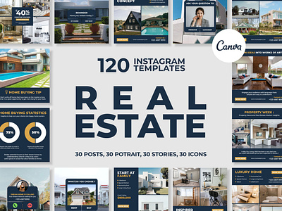 Real Estate Blue Instagram | CANVA Templates brand identity business branding canva design canva templates content creation content planner engagement booster facebook templates highlight cover highlight icons instagram feed instagram instastories instagram posts instagram stories instagram templates marketing templates personal branding pinterest templates social media templates visual identity