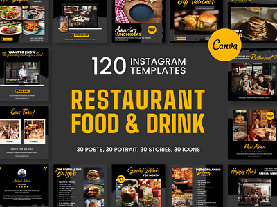 Restaurant Black Instagram | CANVA Templates 3d animation brand identity branding business branding canva design canva templates design engagement booster facebook templates graphic design highlight cover illustration instagram posts instagram stories instagram templates logo motion graphics social media templates ui