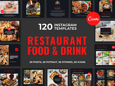 Restaurant Black Instagram | CANVA Templates 3d animation brand identity branding business branding canva design canva templates design engagement booster facebook templates graphic design highlight cover illustration instagram posts instagram stories instagram templates logo motion graphics ui