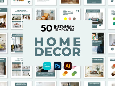 Home Decor Green IG | CANVA-PS-AI 3d animation brand identity branding business branding canva design canva templates design engagement booster facebook templates graphic design highlight cover highlight icons illustration instagram posts instagram stories instagram templates logo motion graphics ui