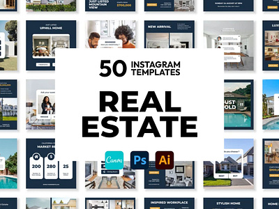 Real Estate Blue IG | Canva-PS-AI 3d animation brand identity branding business branding canva design canva templates design engagement booster facebook templates graphic design highlight cover highlight icons illustration instagram posts instagram stories instagram templates logo motion graphics ui