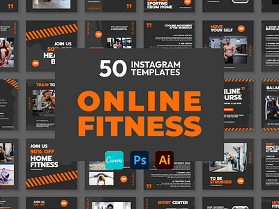 Online Fitness Orange | CANVA-PS-AI 3d animation brand identity branding business branding canva design canva templates design engagement booster facebook templates graphic design highlight cover highlight icons illustration instagram posts instagram stories instagram templates logo motion graphics ui