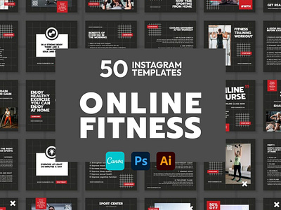 Online FItness Red IG | CANVA-PS-AI 3d animation brand identity branding business branding canva design canva templates design engagement booster facebook templates graphic design highlight cover highlight icons illustration instagram posts instagram stories instagram templates logo motion graphics ui