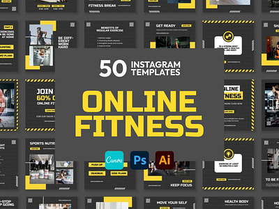 Online Fitness Yellow | CANVA-PS-AI