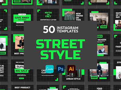 Street Style Green IG | CANVA-PS-AI 3d animation brand identity branding business branding canva design canva templates design engagement booster facebook templates graphic design highlight cover highlight icons illustration instagram posts instagram stories instagram templates logo motion graphics ui