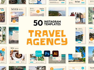 Travel Agent Yellow IG | CANVA-PS-AI 3d animation brand identity branding business branding canva design canva templates design engagement booster facebook templates graphic design highlight cover highlight icons illustration instagram posts instagram stories instagram templates logo motion graphics ui