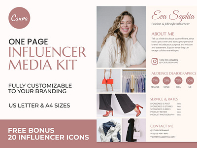 Influencer Media Kit | CANVA 3d animation brand identity branding business branding canva design canva templates design engagement booster facebook templates graphic design highlight cover illustration influencer media kit influencer templates logo media kit templates motion graphics personal branding ui