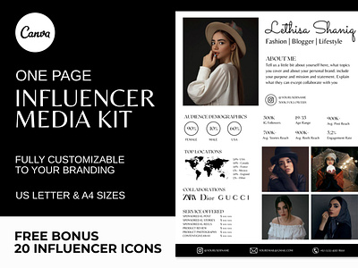 Influencer Media Kit Black | CANVA 3d animation brand identity branding business branding canva design canva templates design engagement booster facebook templates graphic design highlight cover illustration influencer media kit influencer templates logo media kit templates motion graphics personal branding ui