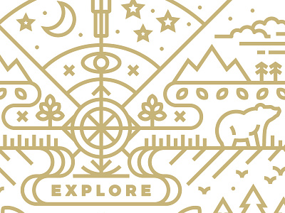 Explore. WIP bear camping compass explore illustration lines outdoors trees