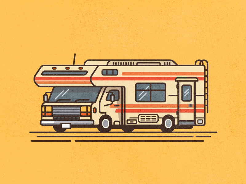 RV texture line thick retro camper outdoors camping vehicle recreational illustration rv