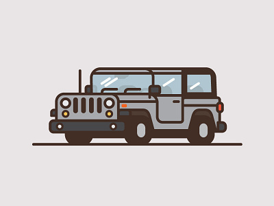Jeep #2 car flat color illustration jeep minimal thick line truck wrangler