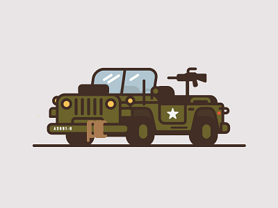 Jeep #5 army car flat color illustration jeep minimal thick line truck