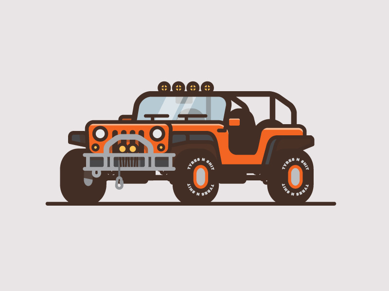 Bonus Jeep wrangler minimal flat color thick line illustration truck car jeep