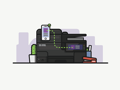 Mobile Printing illustration line office print printer thick line