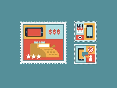 Stamps ad audience blog editorial flat illustration marketing phone spot stamp symbol