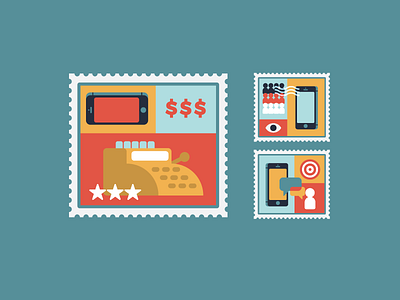 Stamps ad audience blog editorial flat illustration marketing phone spot stamp symbol