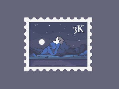 3000 Followers blog celebration dribbble editorial flat followers illustration landscape line mountains spot stamp