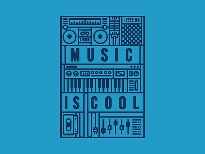 Music Is Cool! boombox cool fun illustration keyboard line mic music t shirt tape tee tshirt